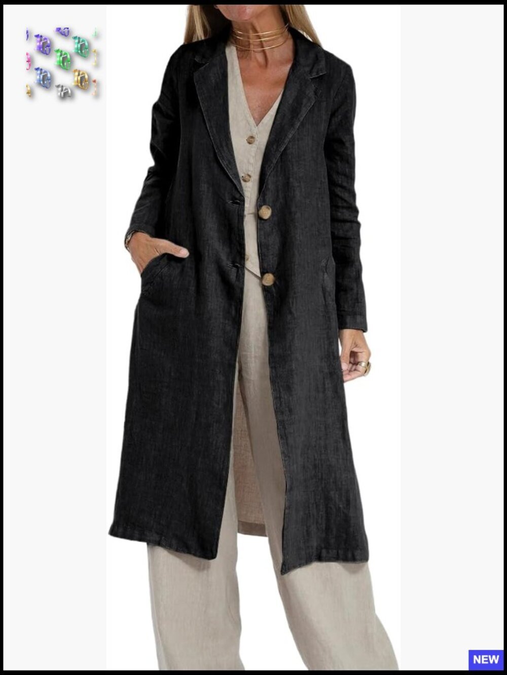 Long Linen Blazer Trench Coat Lightweight Casual Classic Oversized Chic